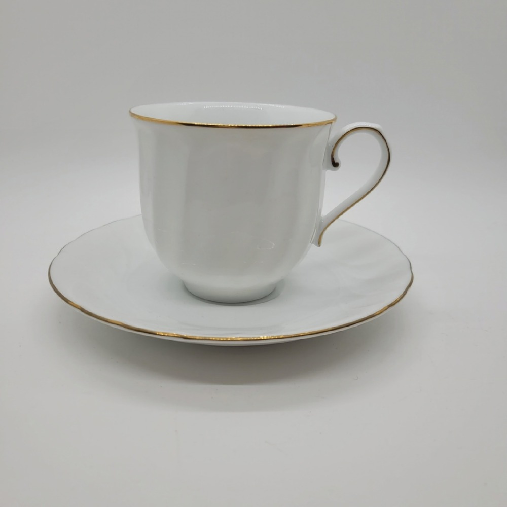 Mikasa Wedding Band Tea Cup Saucer Set Gold Trim White Fine China Japan